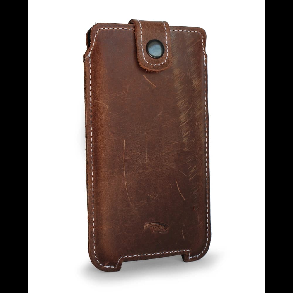 LURESKO SOFIJA XXXL leather case universal with a strap closure (vintage brown with white thread) - 2