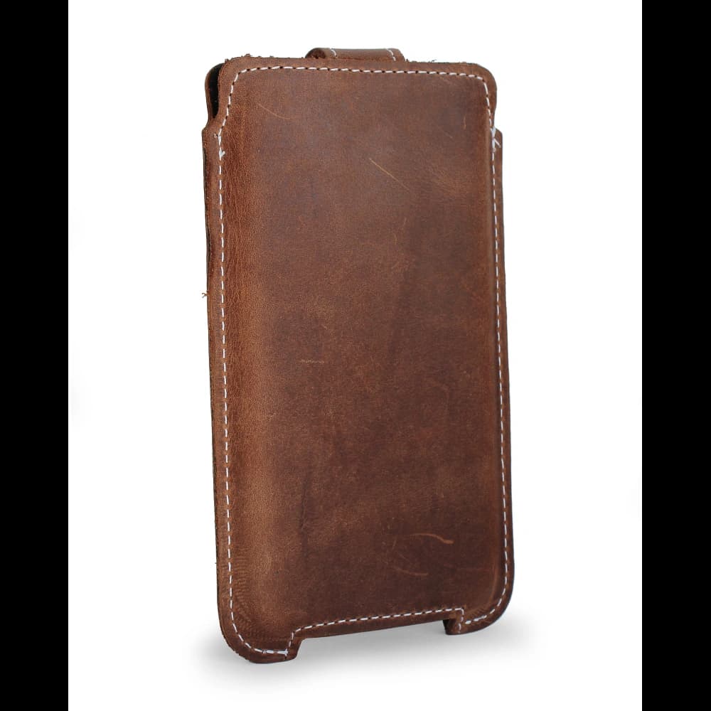 LURESKO SOFIJA XXXL leather case universal with a strap closure (vintage brown with white thread) - 3