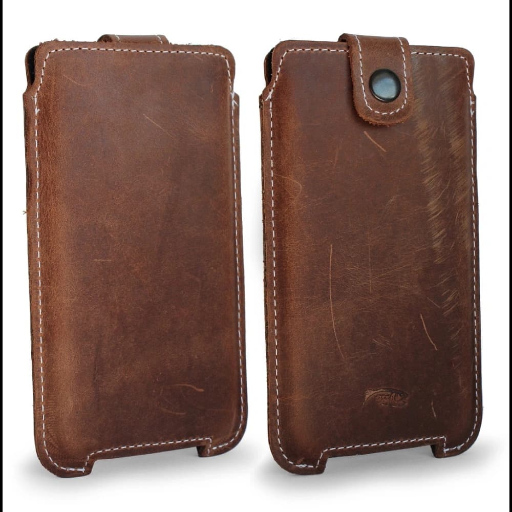 LURESKO SOFIJA XXXL leather case universal with a strap closure (vintage brown with white thread) - 14