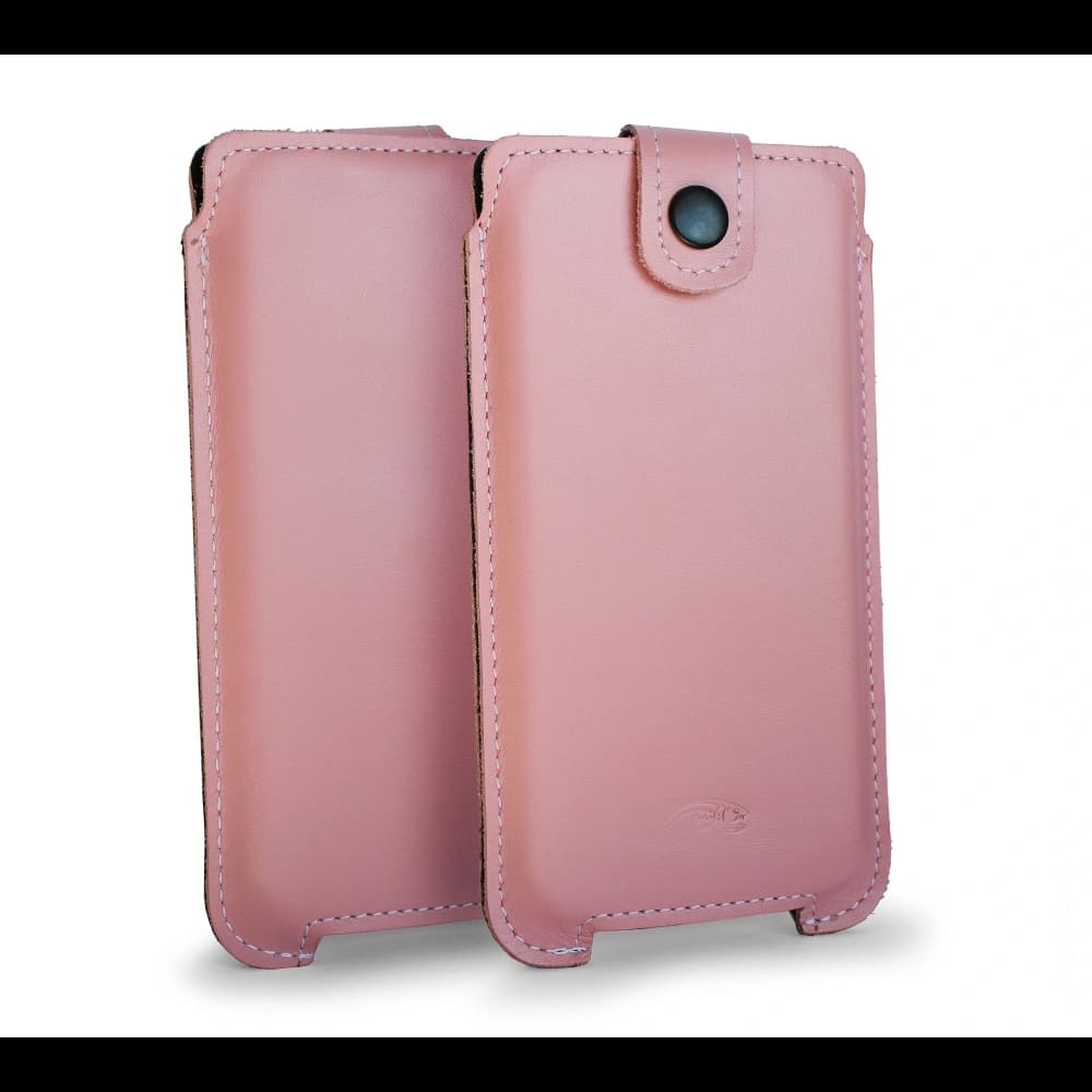 LURESKO SOFIJA XXL leather case universal with strap closure (smooth pink with white thread) - 1