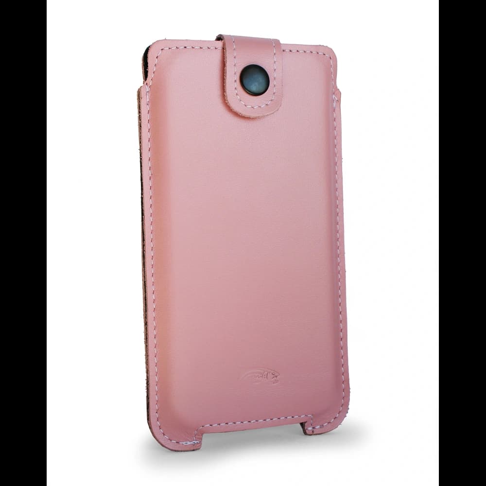 LURESKO SOFIJA XXL leather case universal with strap closure (smooth pink with white thread) - 2