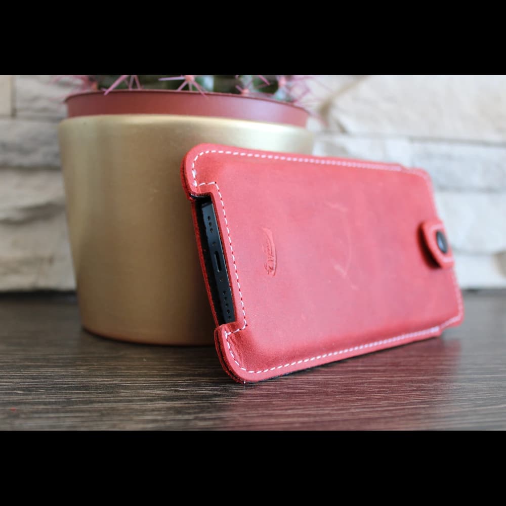 LURESKO SOFIJA XXL leather case universal with a strap (gray vintage with white thread) - 11