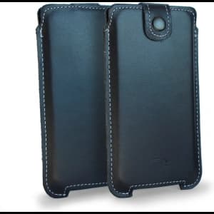 LURESKO SOFIJA XXL leather case universal with strap closure (navy blue smooth with white thread)