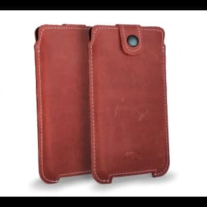 LURESKO SOFIJA XXL leather case universal with strap closure (red vintage white thread)
