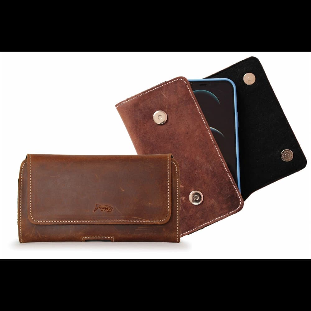 LURESKO SUNNE XL leather holster for belt 165x82x12 (flat magnet) (vintage brown white thread) - 1