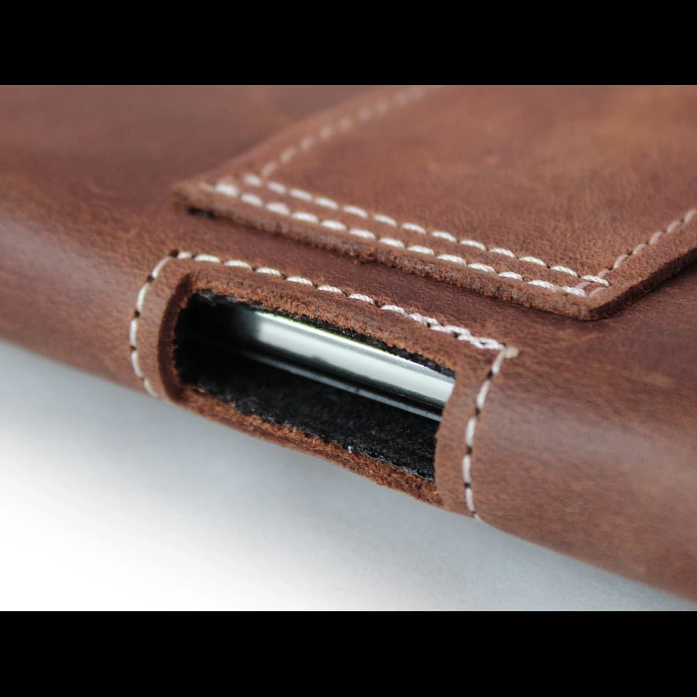 LURESKO SUNNE XL leather holster for belt 165x82x12 (flat magnet) (vintage brown white thread) - 8