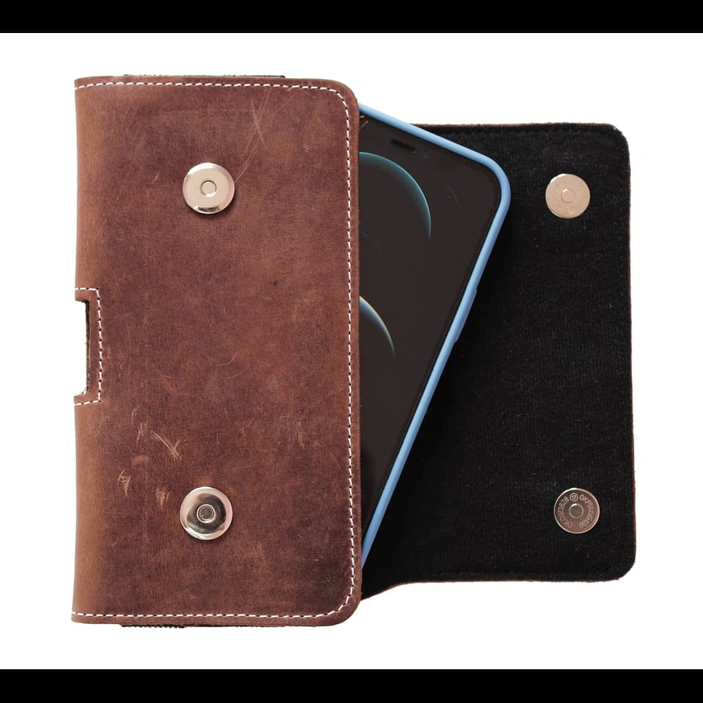 LURESKO SUNNE XL leather holster for belt 165x82x12 (flat magnet) (vintage brown white thread) - 12