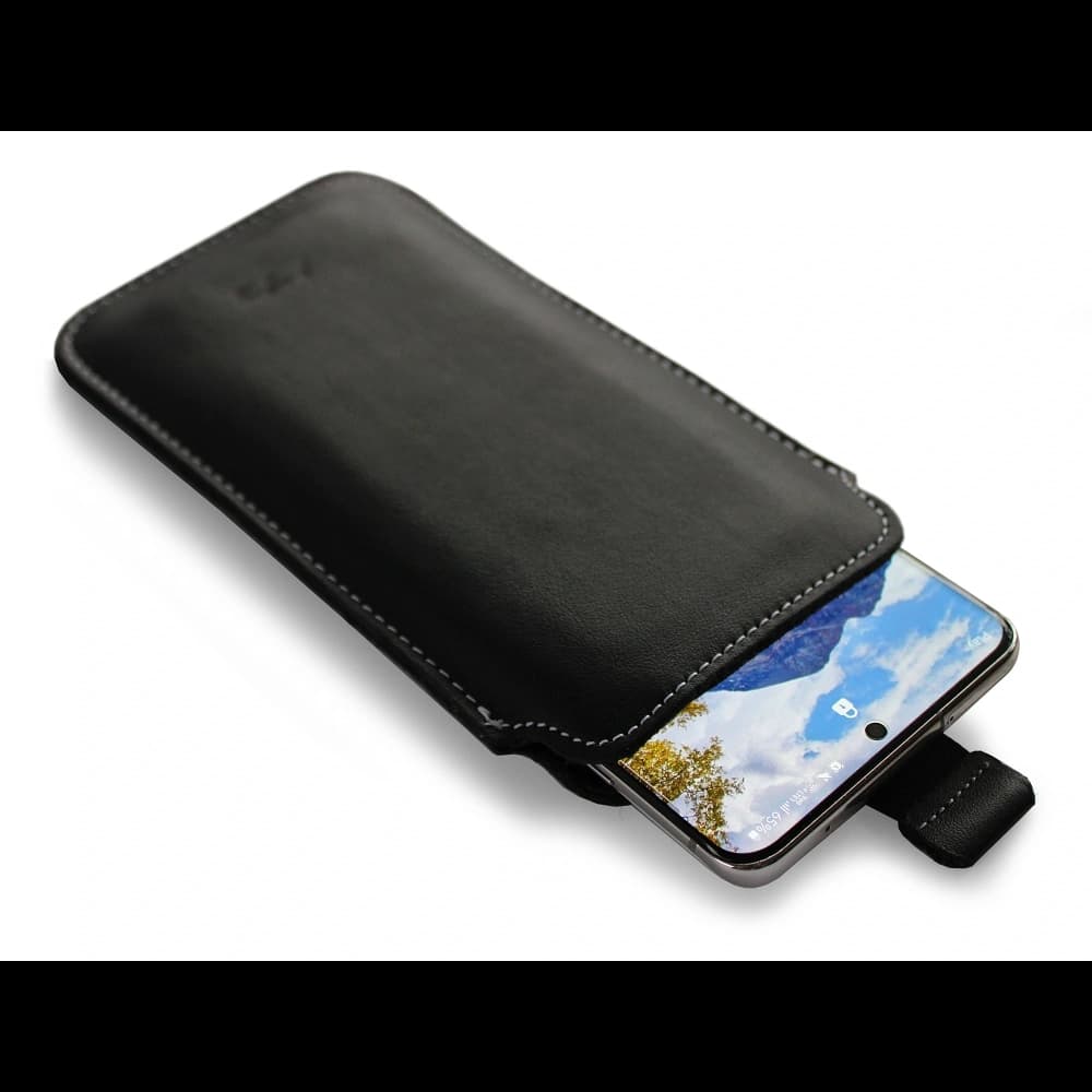 LURESKO NEW LILLA XXXL leather slipcase slipcase for phone 6.5' - 6.9' (black smooth with white thread) - 4