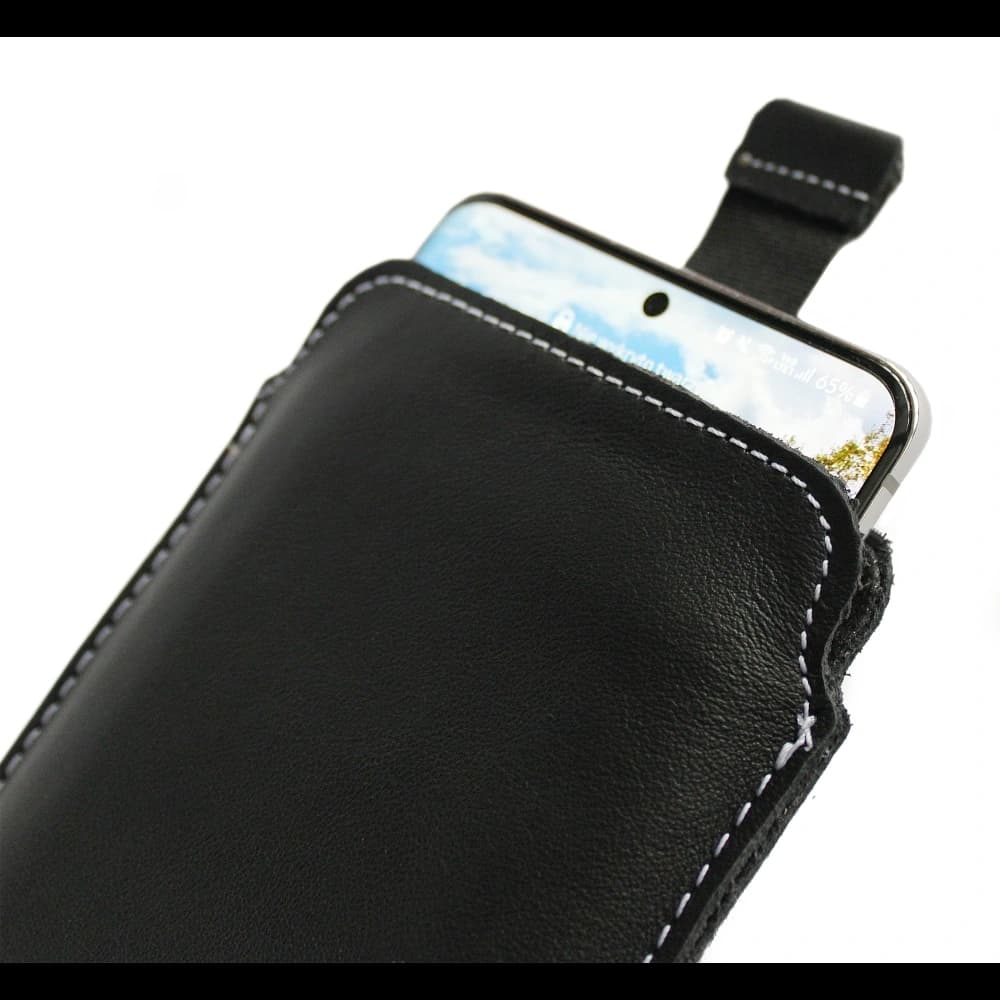 LURESKO NEW LILLA XXXL leather slipcase slipcase for phone 6.5' - 6.9' (black smooth with white thread) - 5