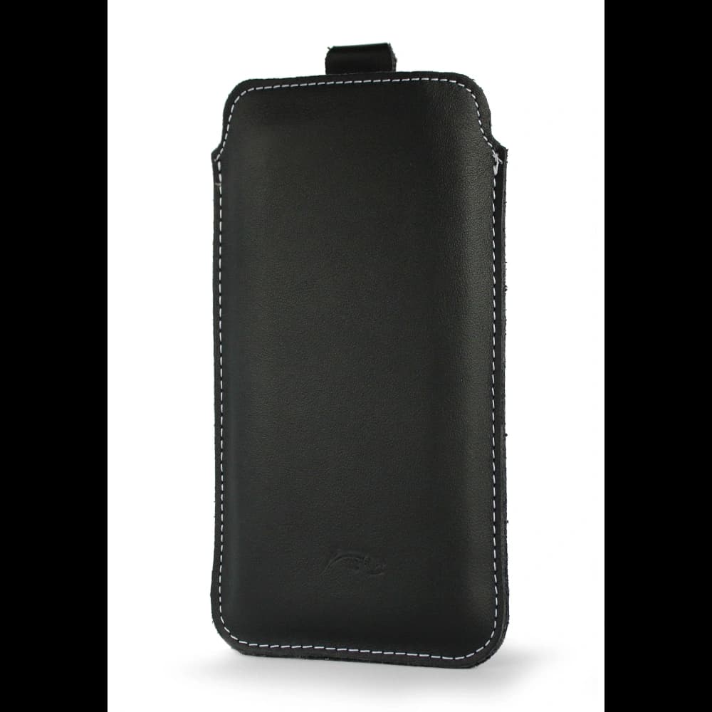 LURESKO NEW LILLA XXXL leather slipcase slipcase for phone 6.5' - 6.9' (black smooth with white thread) - 6