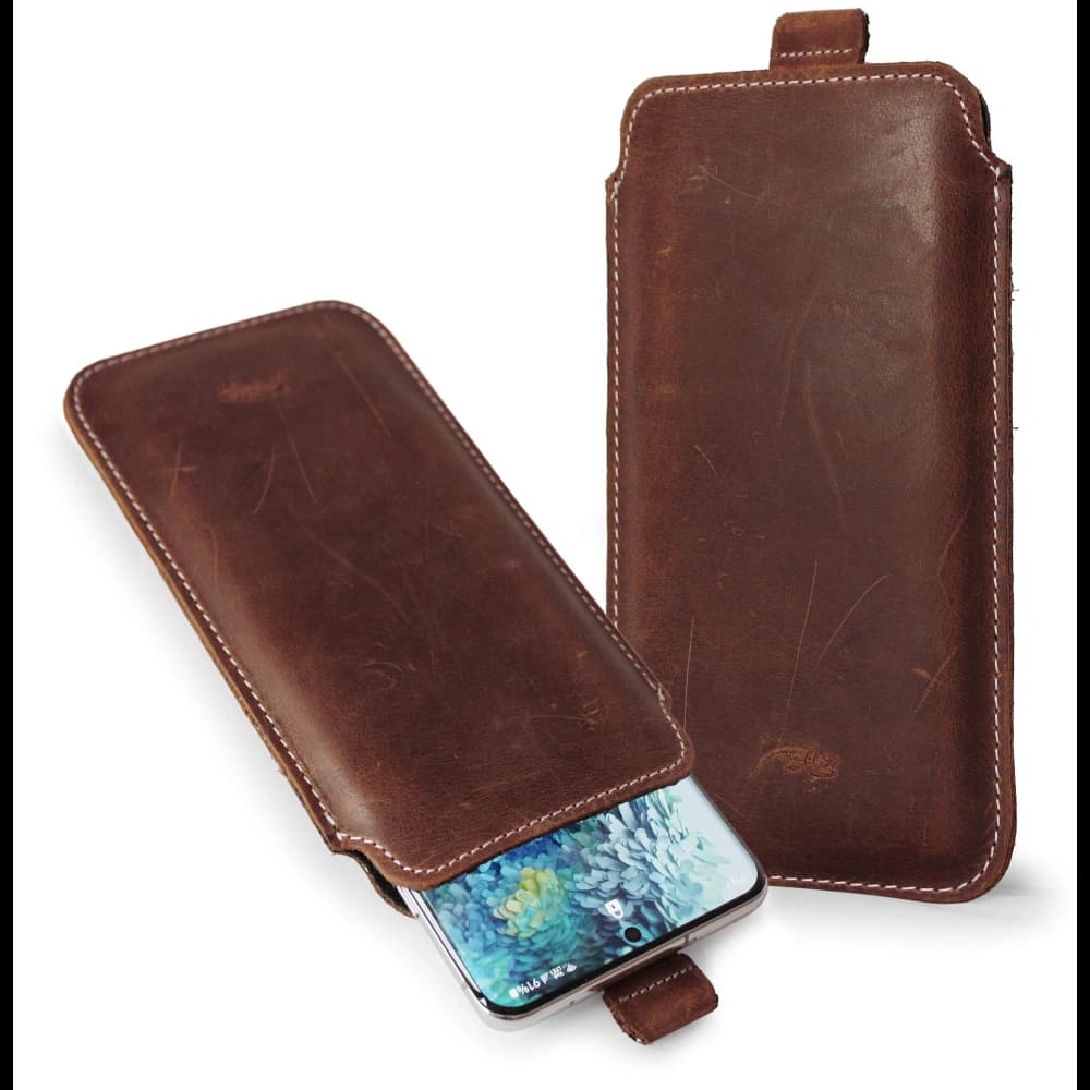 LURESKO NEW LILLA XXXL leather slipcase slipcase for phone 6.5' - 6.9' (vintage brown with white thread) - 1