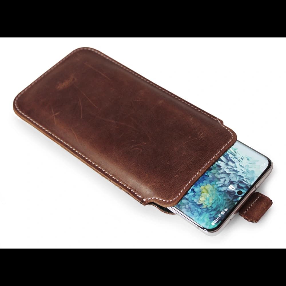 LURESKO NEW LILLA XXXL leather slipcase slipcase for phone 6.5' - 6.9' (vintage brown with white thread) - 4