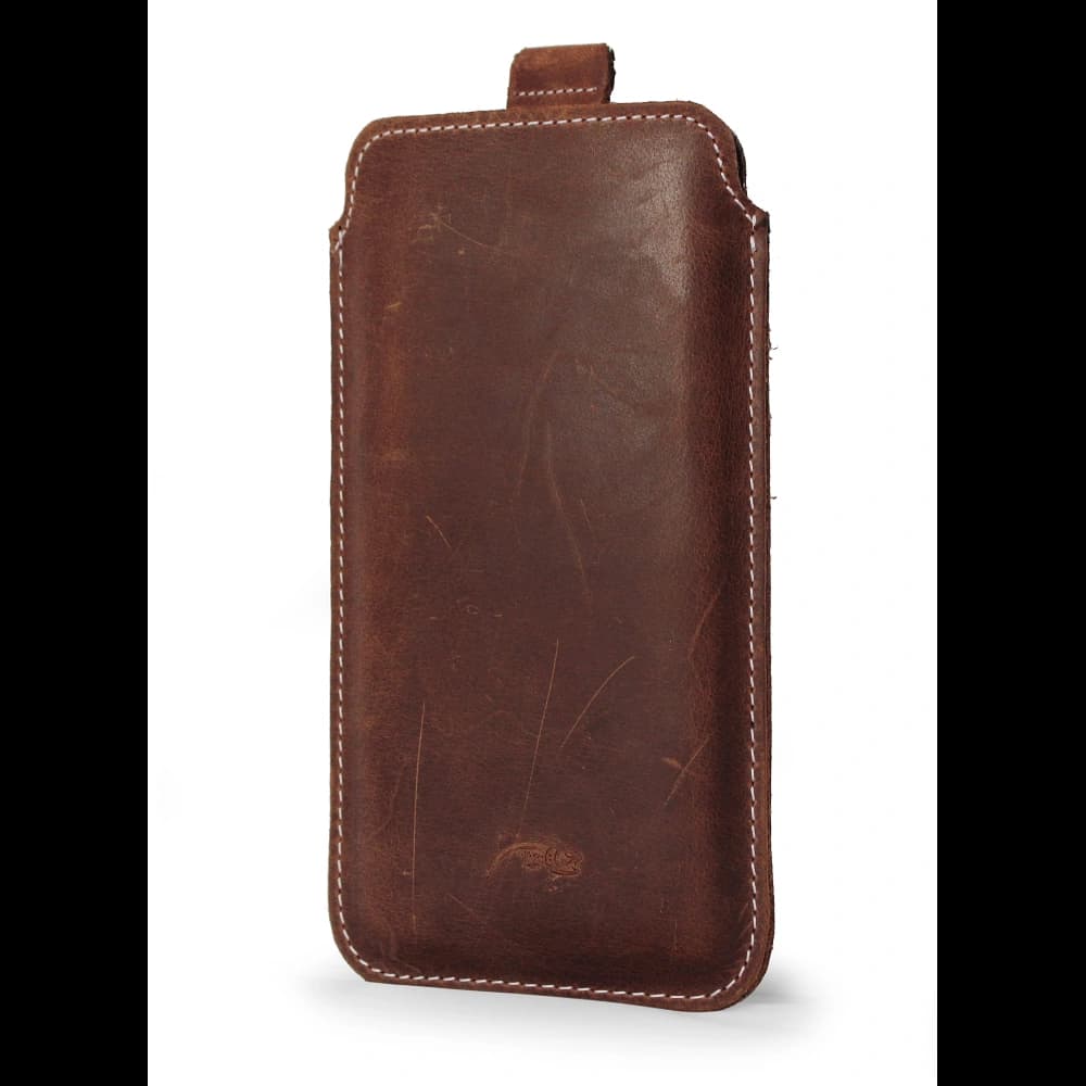 LURESKO NEW LILLA XXXL leather slipcase slipcase for phone 6.5' - 6.9' (vintage brown with white thread) - 6