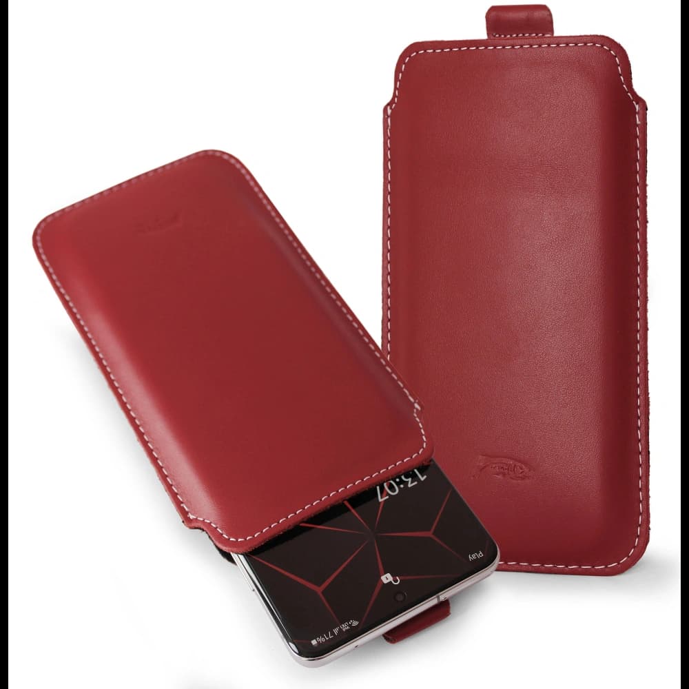 LURESKO NEW LILLA XXXL leather slip case for phone 6.5' - 6.9' (smooth red with white thread) - 1