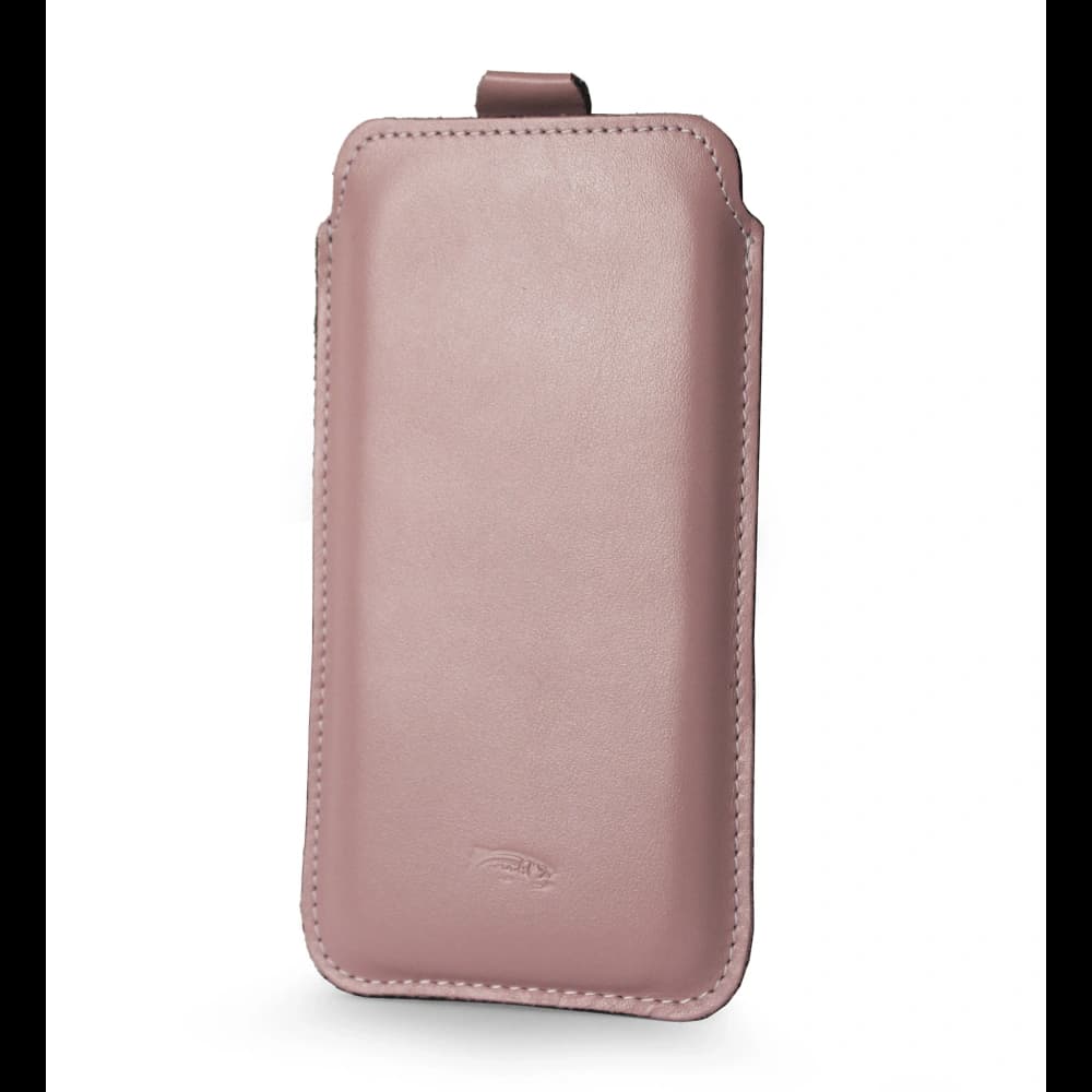 LURESKO NEW LILLA XXXL leather slipcase for phone 6.5' - 6.9' (smooth pink with white thread) - 3