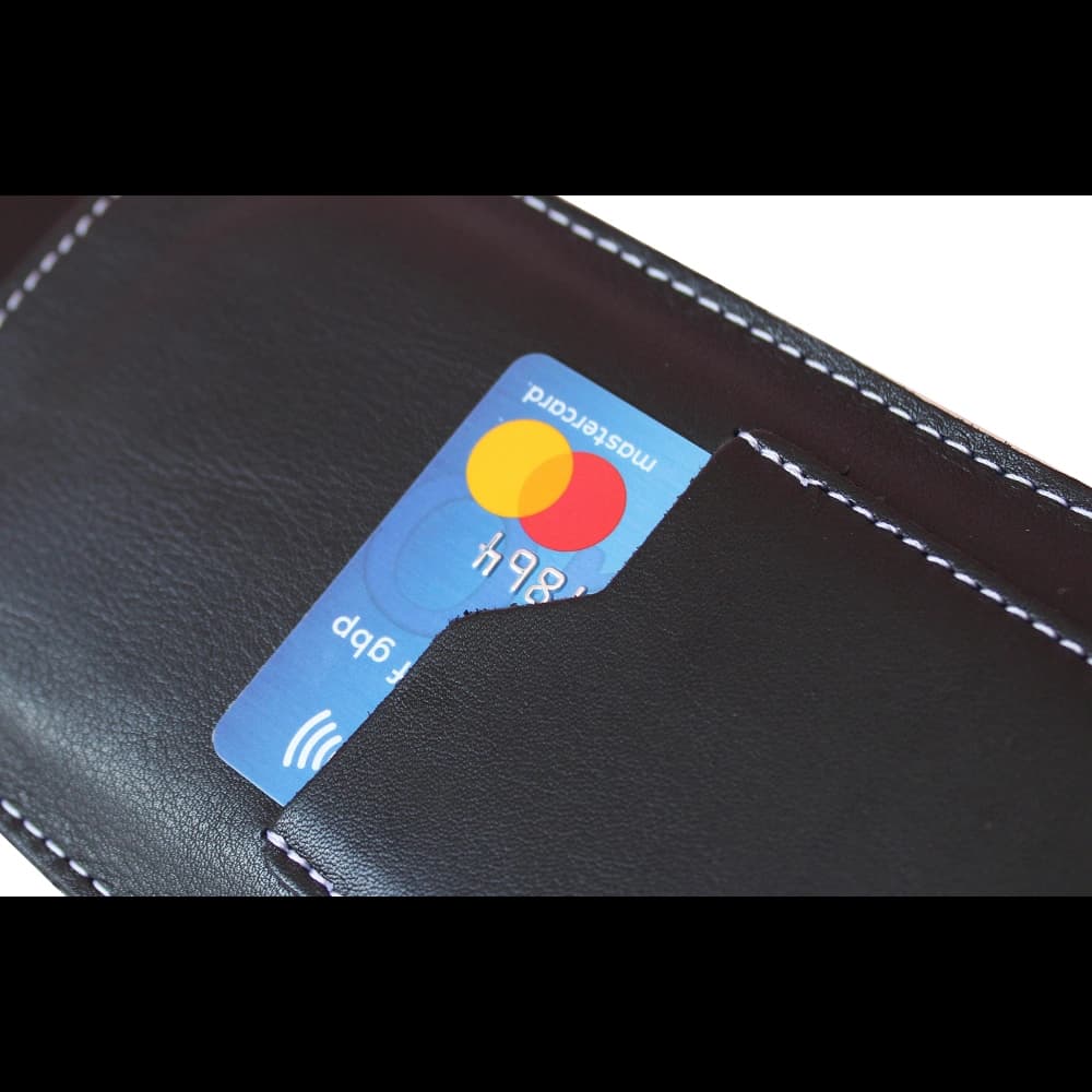 LURESKO NEW ASTER XXXL universal leather case with a loop for a strap for phones 6.5' - 6.9' (black smooth with white thread) - 8