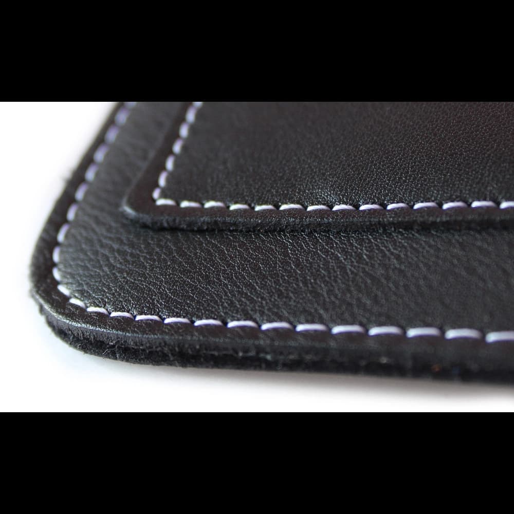 LURESKO NEW ASTER XXXL universal leather case with a loop for a strap for phones 6.5' - 6.9' (black smooth with white thread) - 9