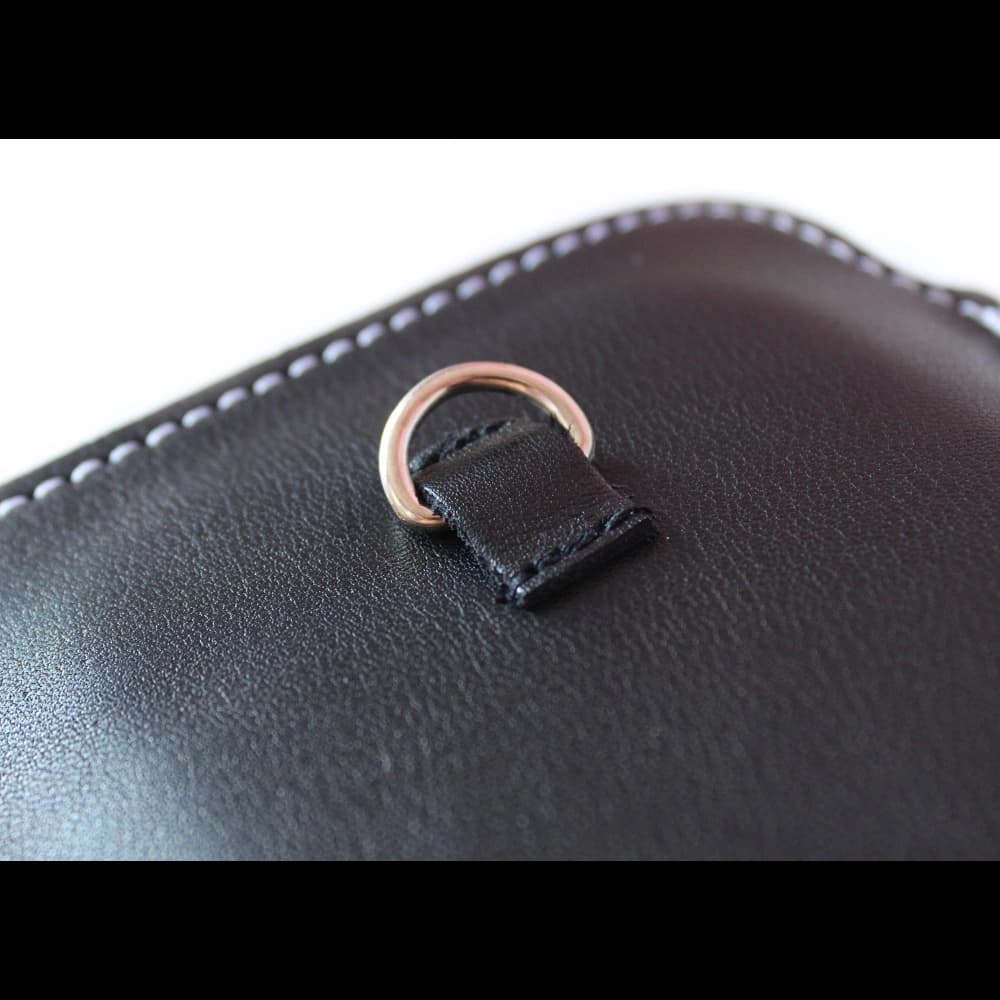 LURESKO NEW ASTER XXXL universal leather case with a loop for a strap for phones 6.5' - 6.9' (black smooth with white thread) - 10