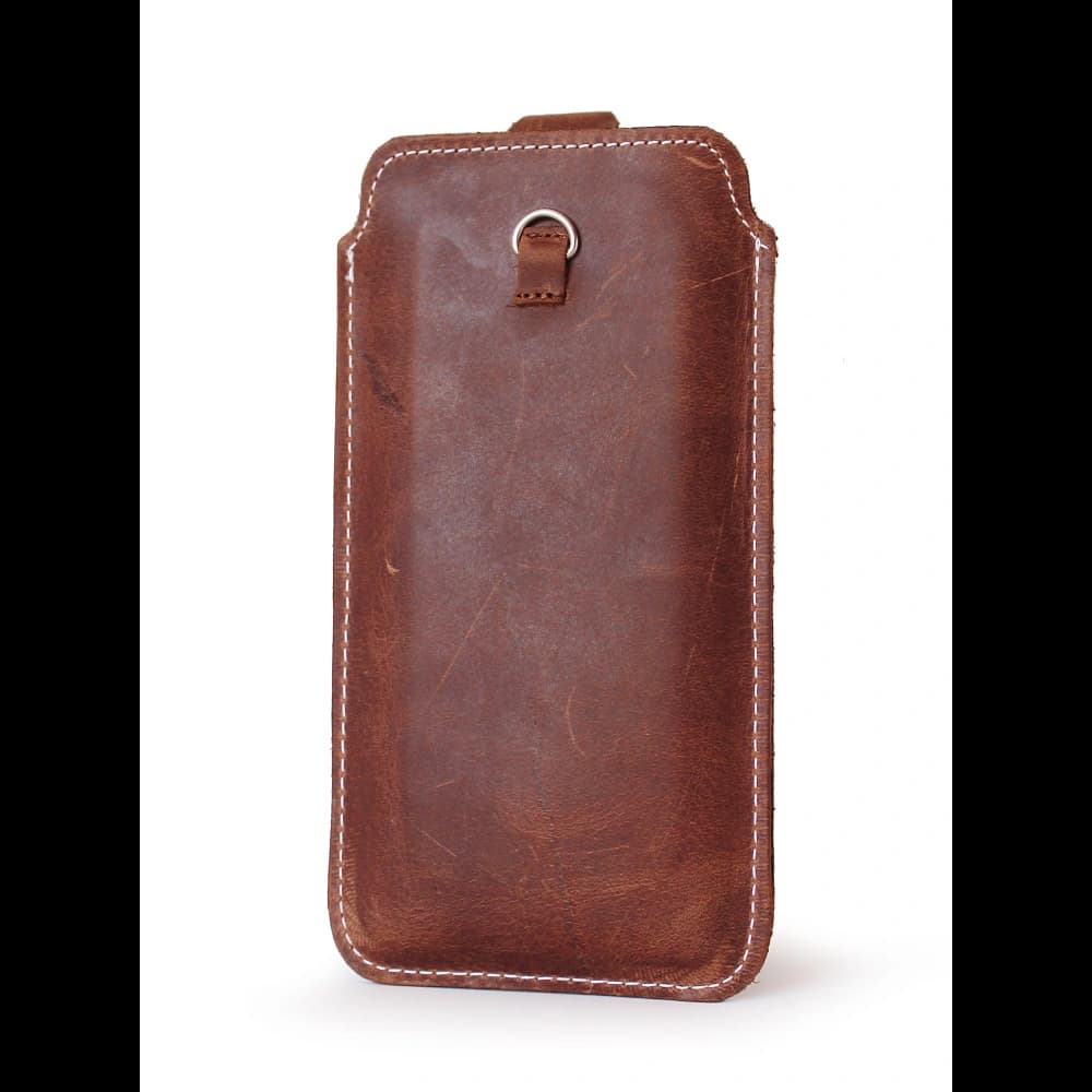 LURESKO NEW ASTER XXXL universal leather case with a loop for a lanyard for phone sizes 6.5' - 6.9' (vintage brown with white thread) - 7