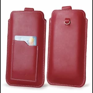 LURESKO NEUE ASTER XXXL universelle Lederhülle mit einer Schlaufe für einen Gurt für Handys der Größen 6,5' - 6,9' (rot mit weißen Nähten)