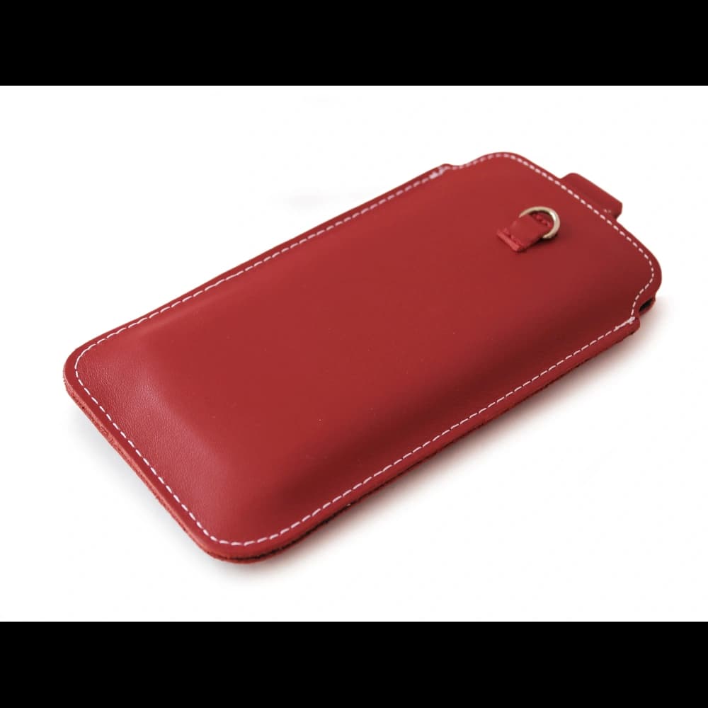 LURESKO NEW ASTER XXXL universal leather case with a loop for a strap for phone sizes 6.5' - 6.9' (red with white thread) - 3