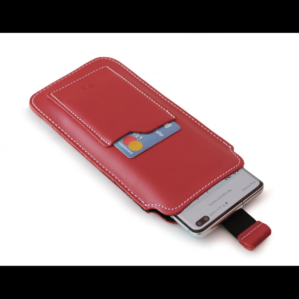 LURESKO NEW ASTER XXXL universal leather case with a loop for a strap for phone sizes 6.5' - 6.9' (red with white thread) - 4