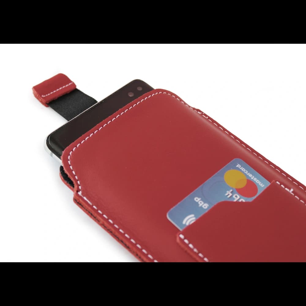 LURESKO NEW ASTER XXXL universal leather case with a loop for a strap for phone sizes 6.5' - 6.9' (red with white thread) - 5