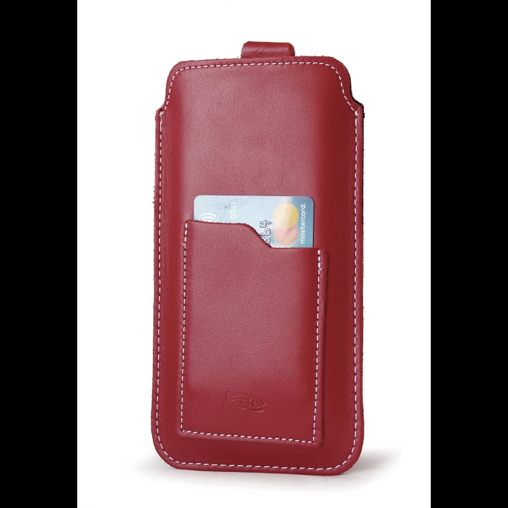 LURESKO NEW ASTER XXXL universal leather case with a loop for a strap for phone sizes 6.5' - 6.9' (red with white thread) - 6