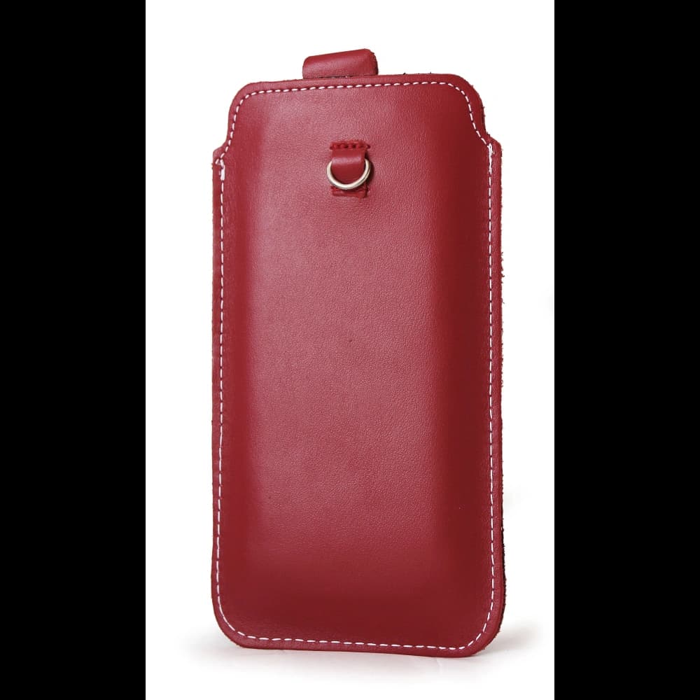 LURESKO NEW ASTER XXXL universal leather case with a loop for a strap for phone sizes 6.5' - 6.9' (red with white thread) - 7