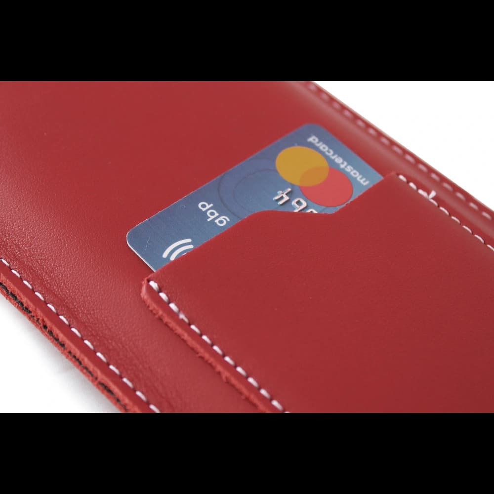 LURESKO NEW ASTER XXXL universal leather case with a loop for a strap for phone sizes 6.5' - 6.9' (red with white thread) - 8