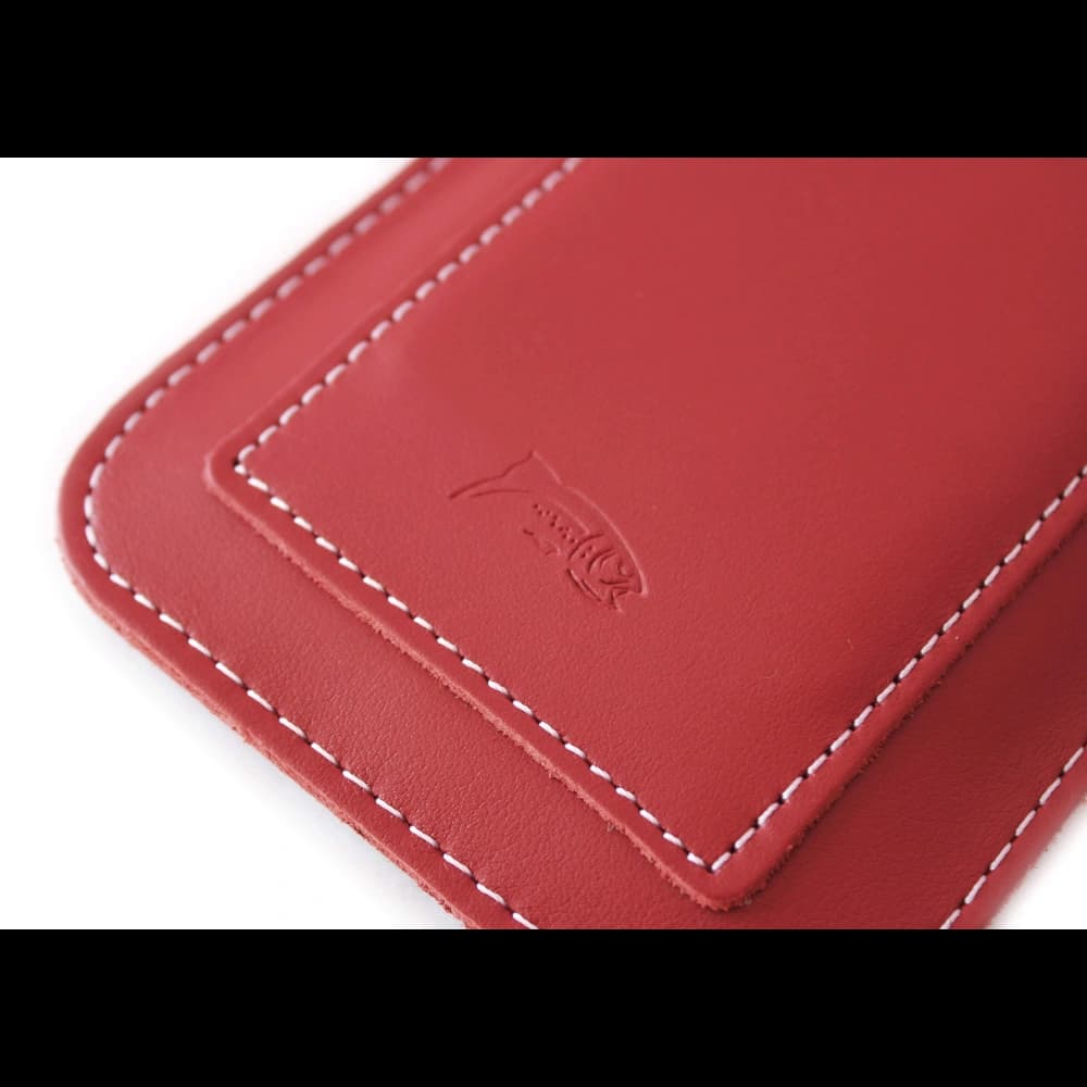 LURESKO NEW ASTER XXXL universal leather case with a loop for a strap for phone sizes 6.5' - 6.9' (red with white thread) - 9