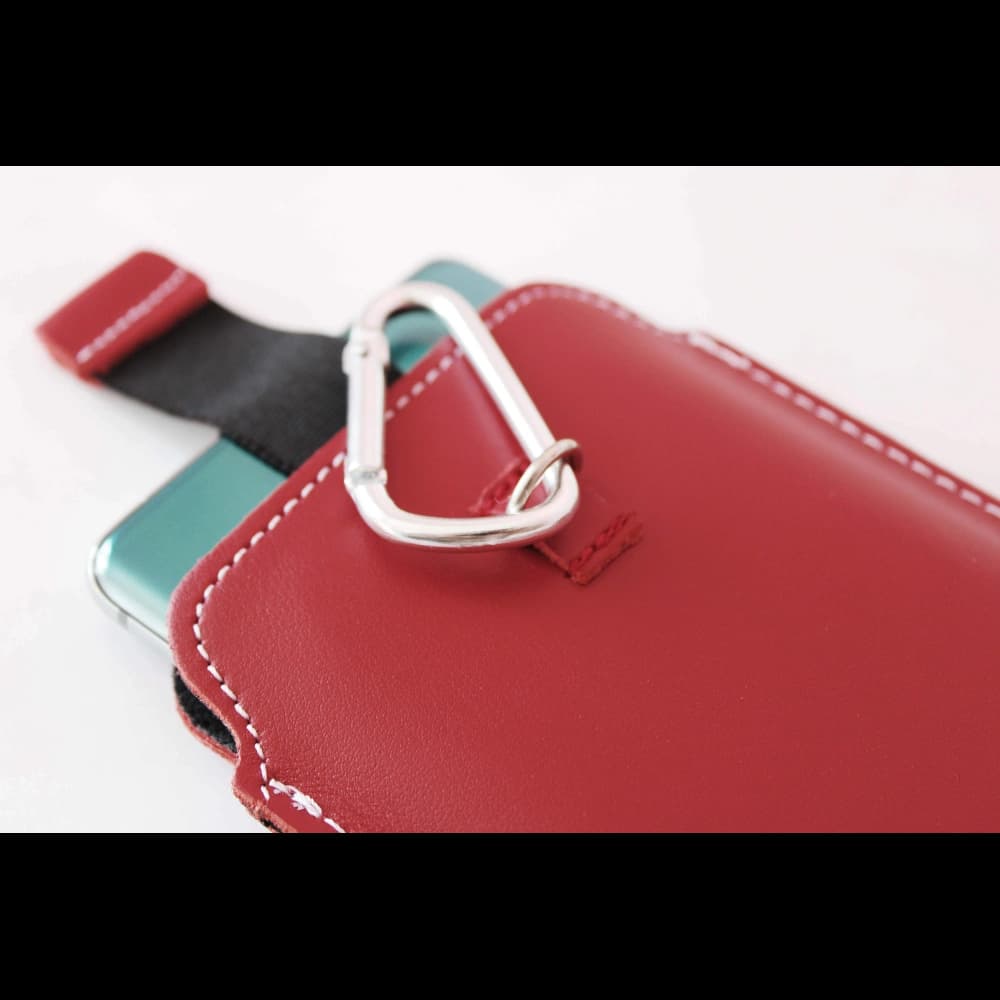 LURESKO NEW ASTER XXXL universal leather case with a loop for a strap for phone sizes 6.5' - 6.9' (red with white thread) - 11