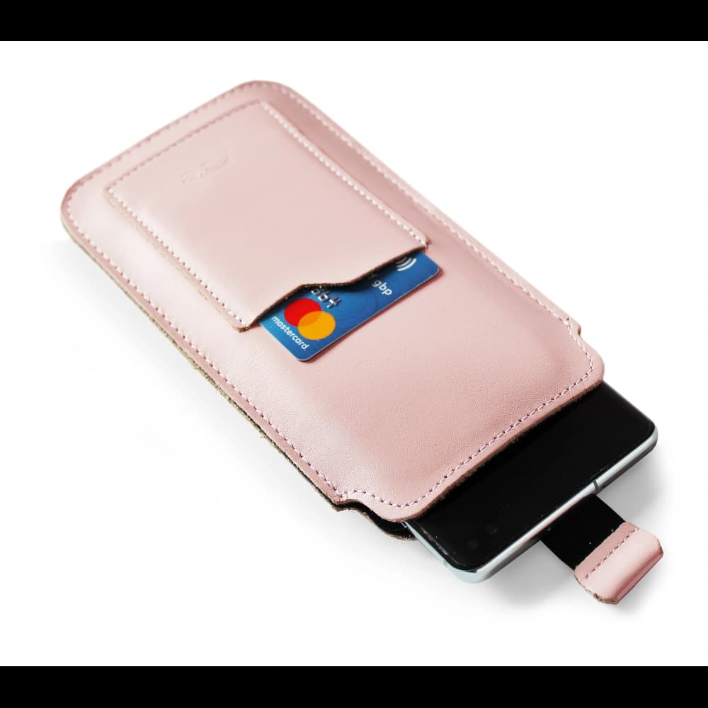 LURESKO NEW ASTER XXXL universal leather case with a loop for a strap for phones 6.5' - 6.9' (pink with white thread) - 2