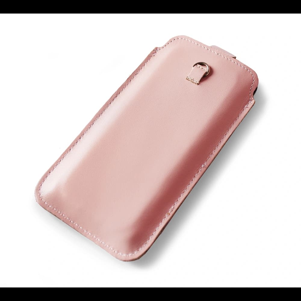 LURESKO NEW ASTER XXXL universal leather case with a loop for a strap for phones 6.5' - 6.9' (pink with white thread) - 4
