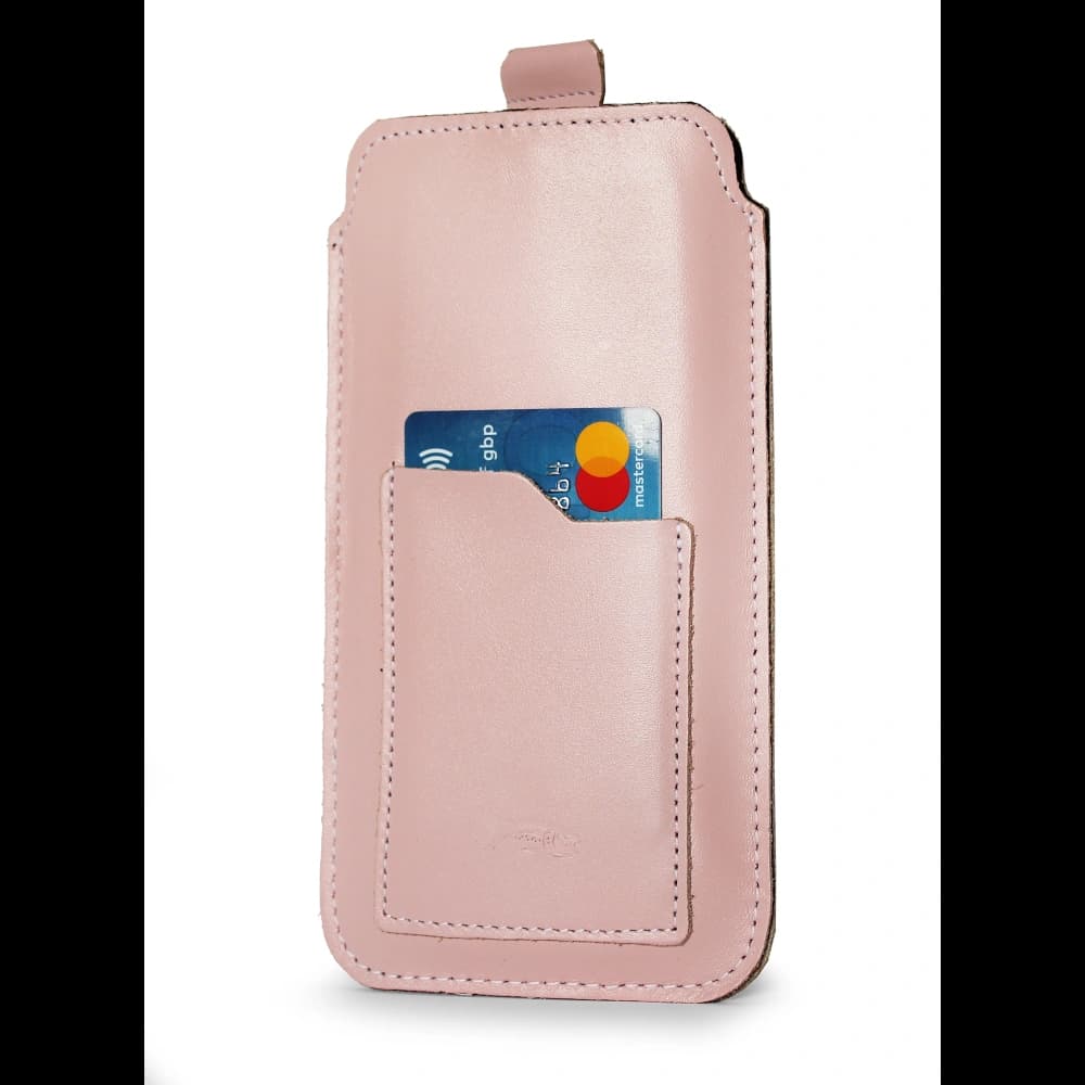 LURESKO NEW ASTER XXXL universal leather case with a loop for a strap for phones 6.5' - 6.9' (pink with white thread) - 5