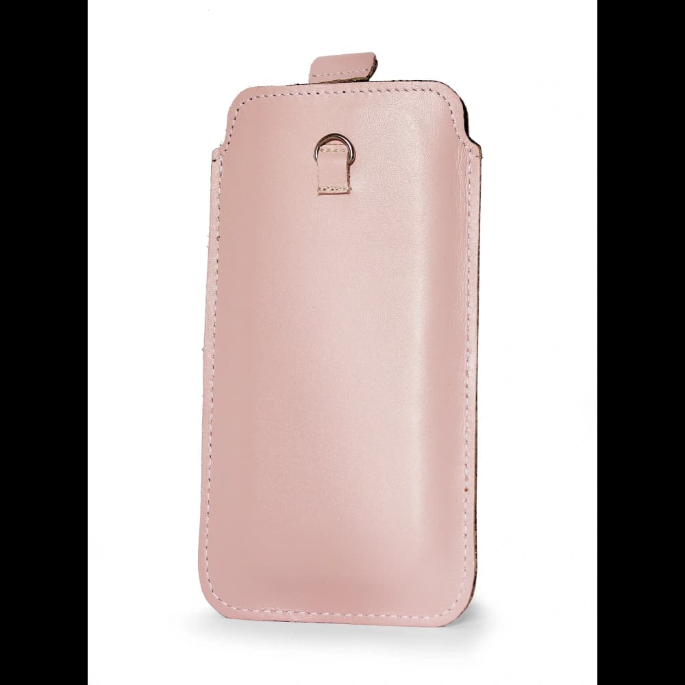 LURESKO NEW ASTER XXXL universal leather case with a loop for a strap for phones 6.5' - 6.9' (pink with white thread) - 6