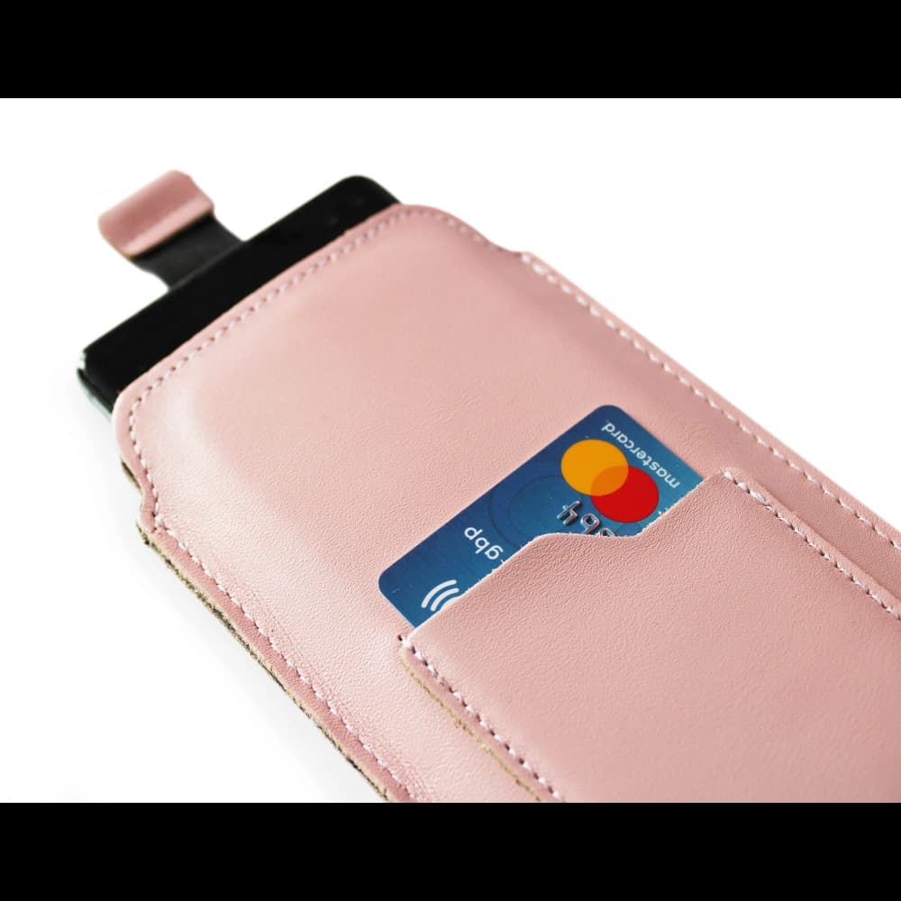 LURESKO NEW ASTER XXXL universal leather case with a loop for a strap for phones 6.5' - 6.9' (pink with white thread) - 7