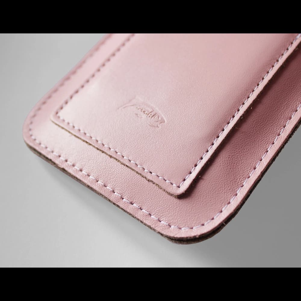 LURESKO NEW ASTER XXXL universal leather case with a loop for a strap for phones 6.5' - 6.9' (pink with white thread) - 9