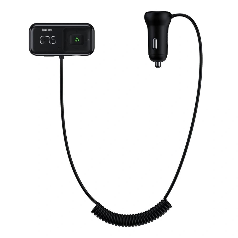 Transmiter FM Baseus T typed S-16, AUX, Bluetooth 5.0, 2x USB, microSD, 3A (black) - 1