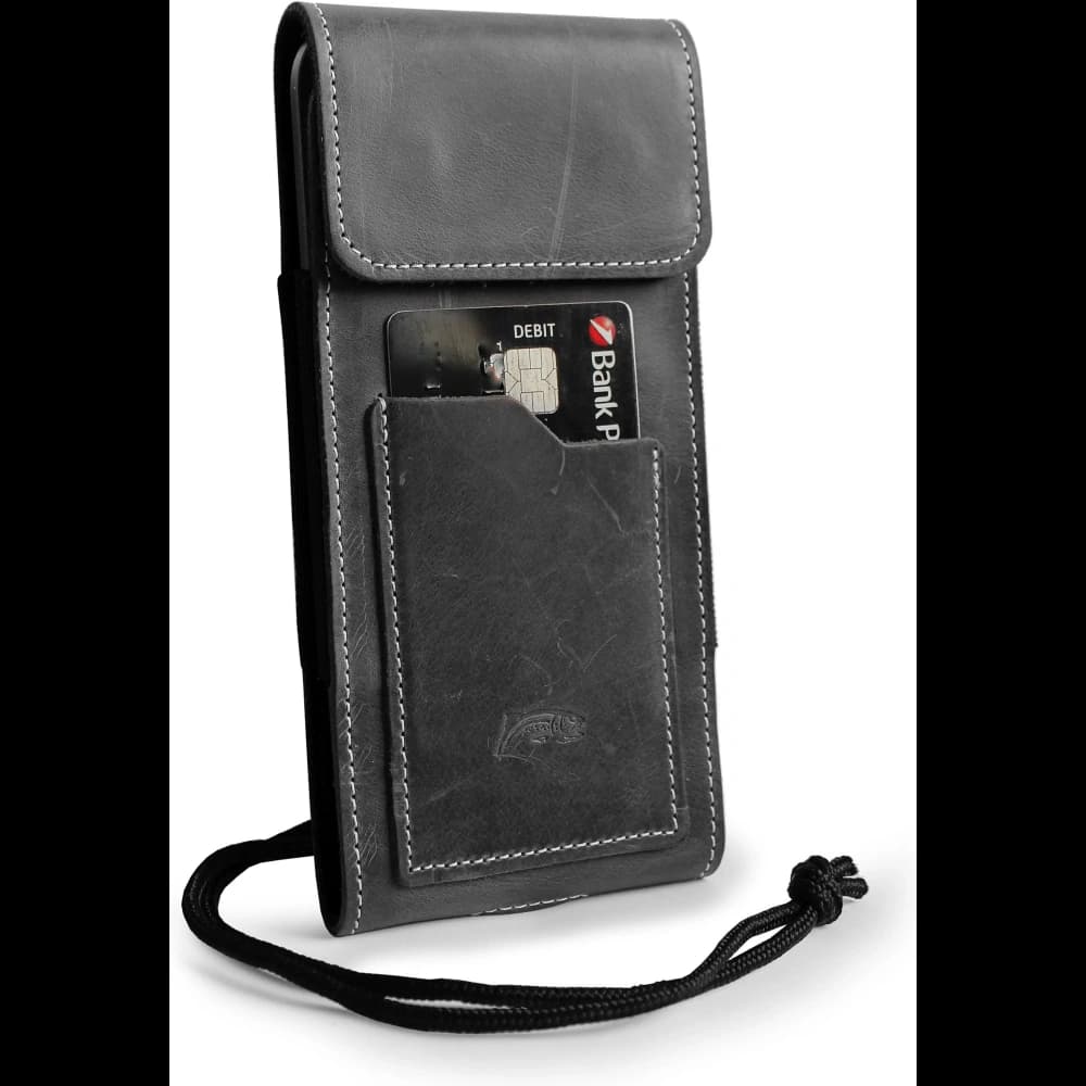 LURESKO HECTOR XXL leather neck case / belt case / loop holster vertical 167x78x10mm (gray vintage white thread) - 3