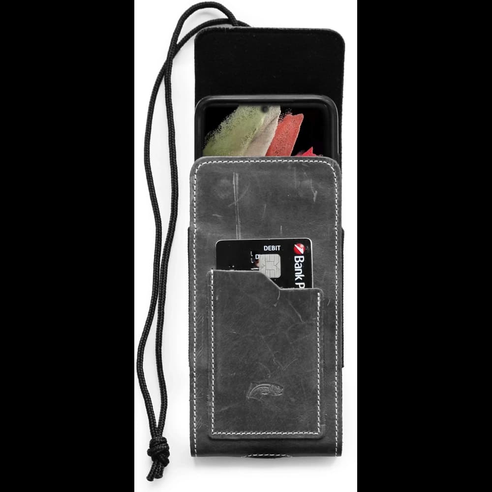 LURESKO HECTOR XXL leather neck case / belt case / loop holster vertical 167x78x10mm (gray vintage white thread) - 5