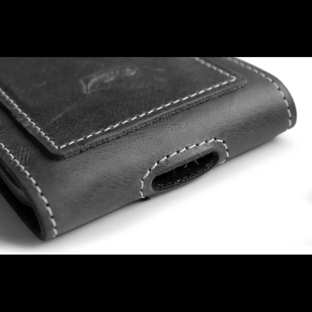 LURESKO HECTOR XXL leather neck case / belt case / loop holster vertical 167x78x10mm (gray vintage white thread) - 7