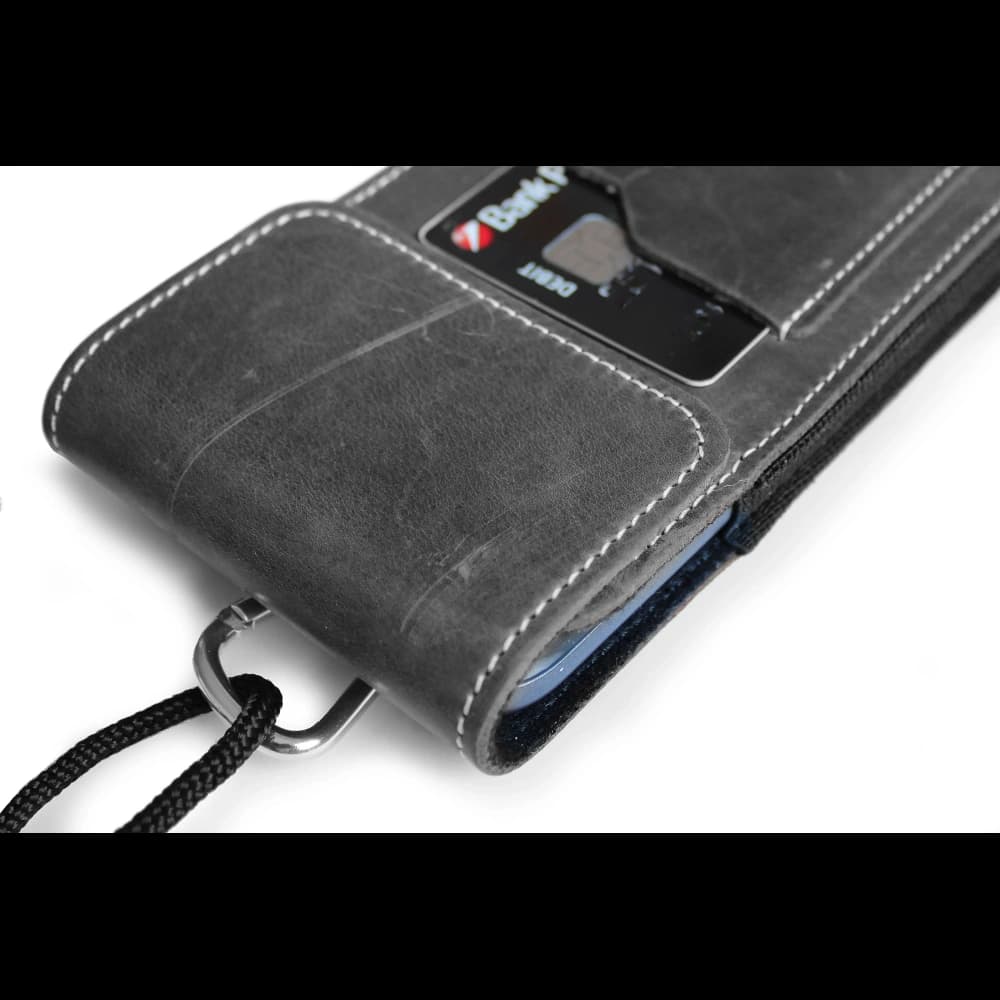 LURESKO HECTOR XXL leather neck case / belt case / loop holster vertical 167x78x10mm (gray vintage white thread) - 9