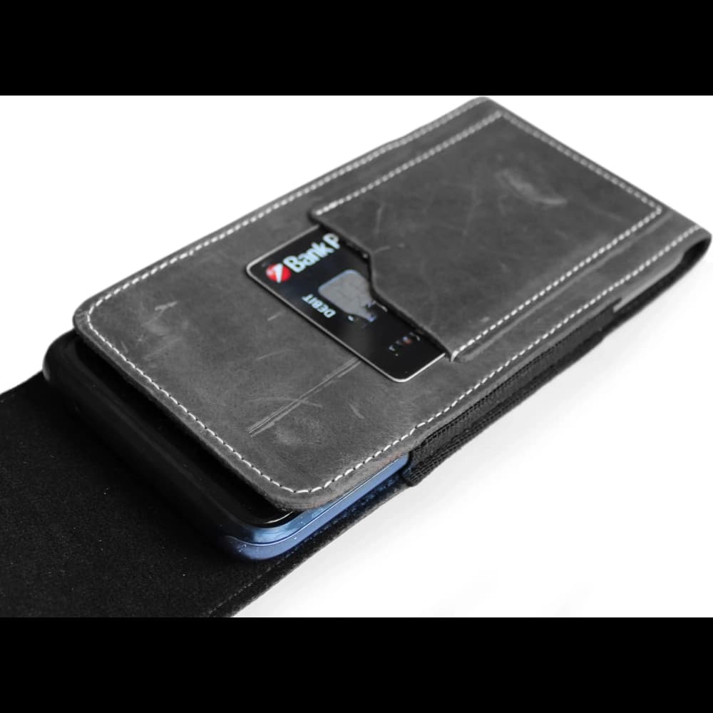 LURESKO HECTOR XXL leather neck case / belt case / loop holster vertical 167x78x10mm (gray vintage white thread) - 10