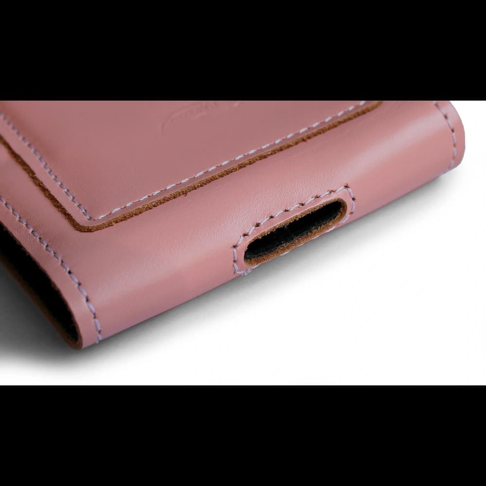 LURESKO HECTOR XXL leather neck case / belt case / loop case vertical 167x78x10mm (smooth pink with white thread) - 6