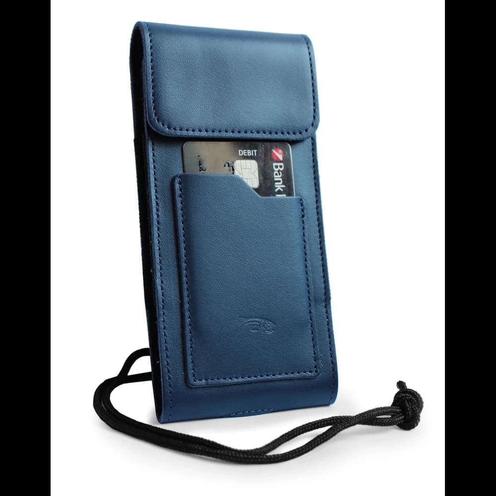 LURESKO HECTOR XXL leather neck case / belt case / loop holster vertical 167x78x10mm (smooth blue with blue thread) - 3