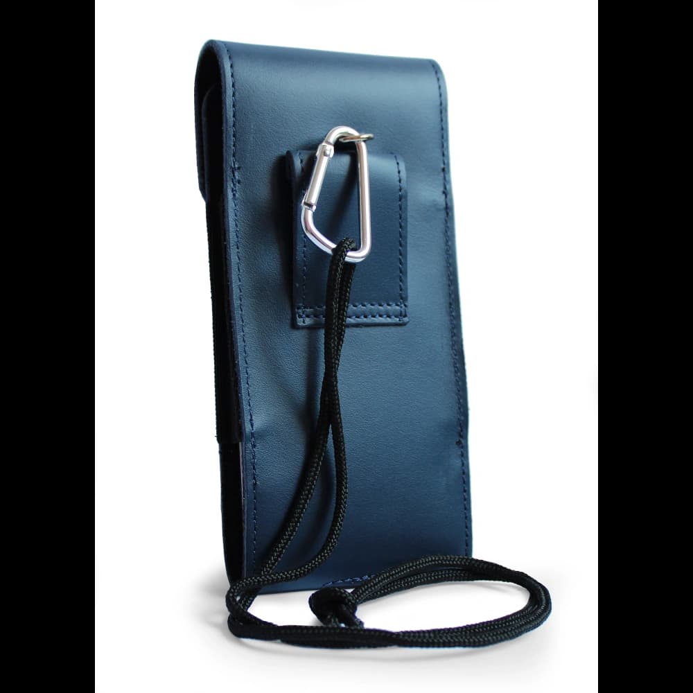 LURESKO HECTOR XXL leather neck case / belt case / loop holster vertical 167x78x10mm (smooth blue with blue thread) - 4