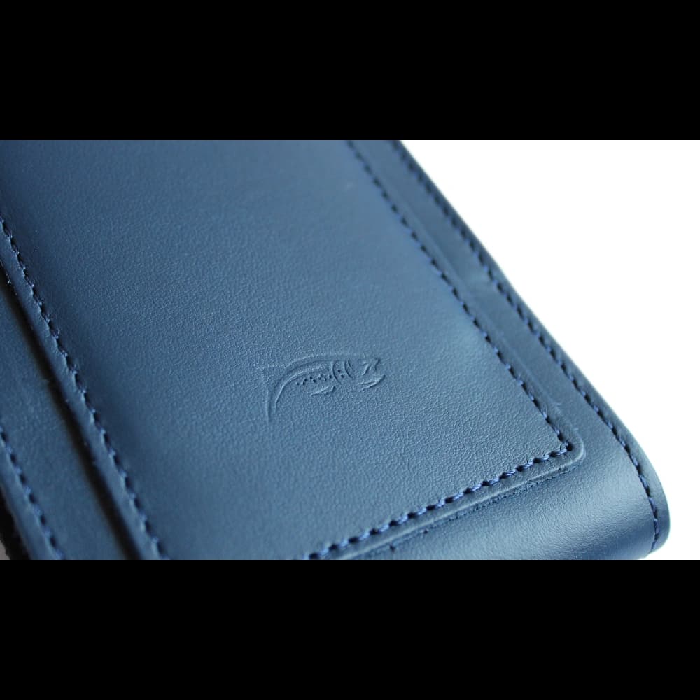 LURESKO HECTOR XXL leather neck case / belt case / loop holster vertical 167x78x10mm (smooth blue with blue thread) - 6