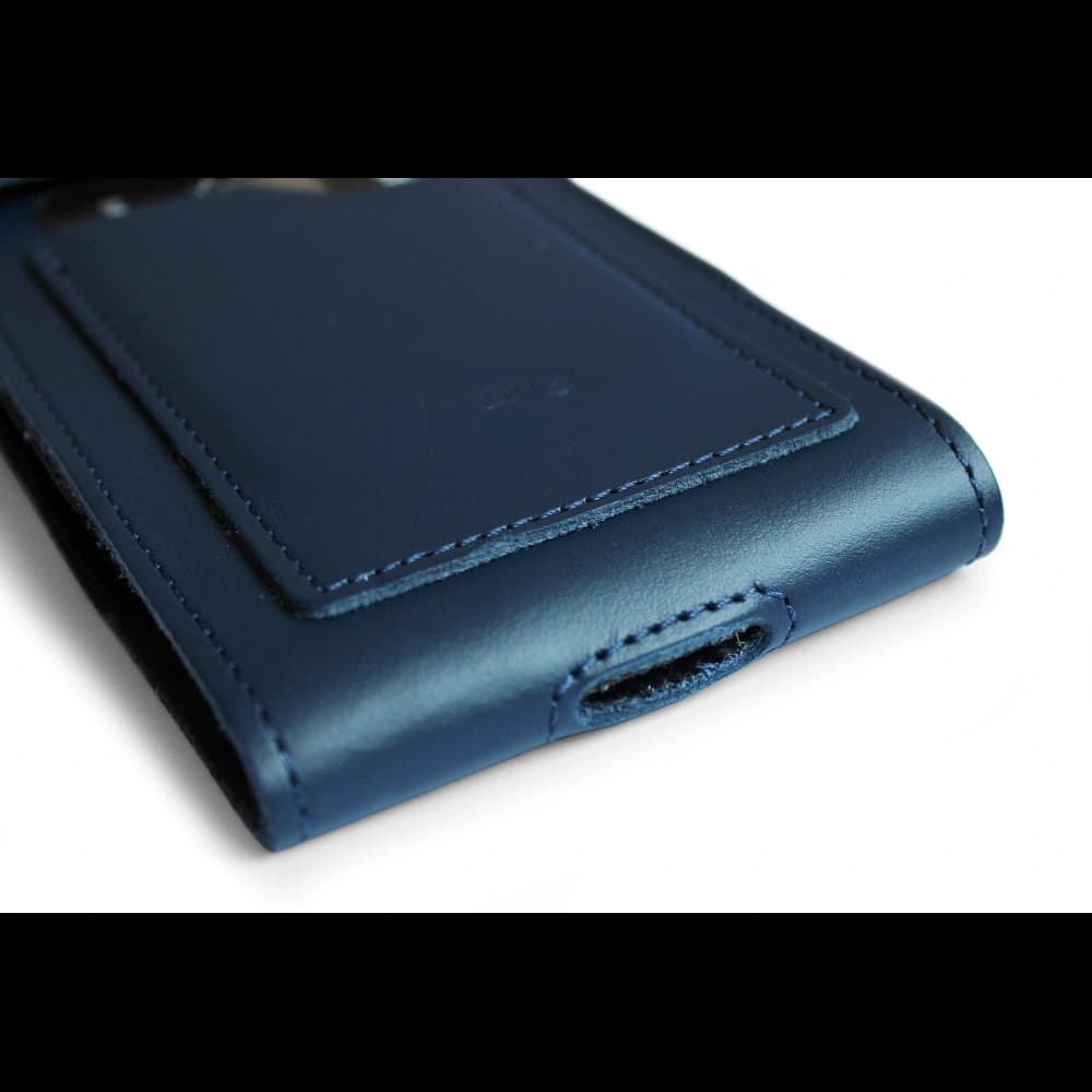 LURESKO HECTOR XXL leather neck case / belt case / loop holster vertical 167x78x10mm (smooth blue with blue thread) - 7