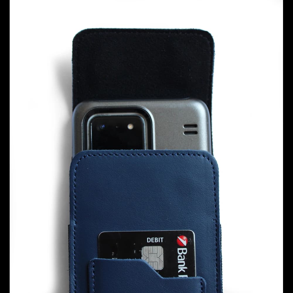 LURESKO HECTOR XXL leather neck case / belt case / loop holster vertical 167x78x10mm (smooth blue with blue thread) - 13